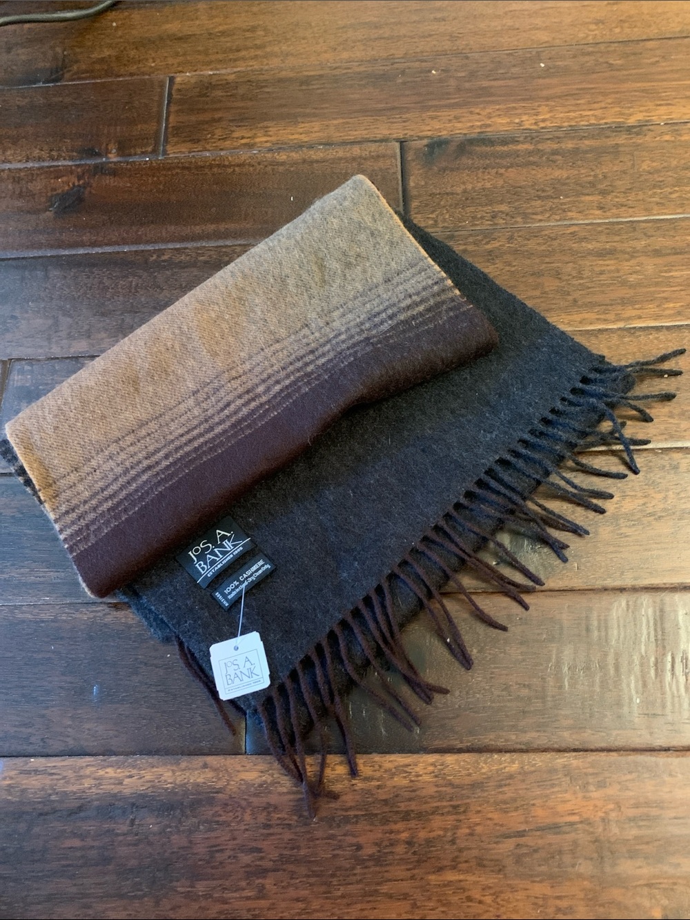 Jos. A. Bank Brown and Grey Gradient 100 percent cashmere Scarf NEW with TAGS!
